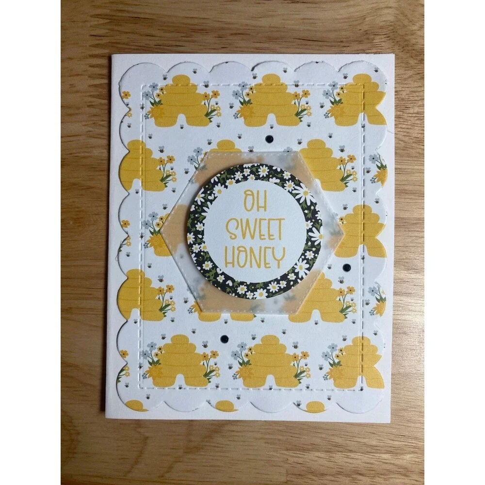 Bee & Honey Flowers Greeting Card – Handmade A2 Card – All Occasion Blank Card